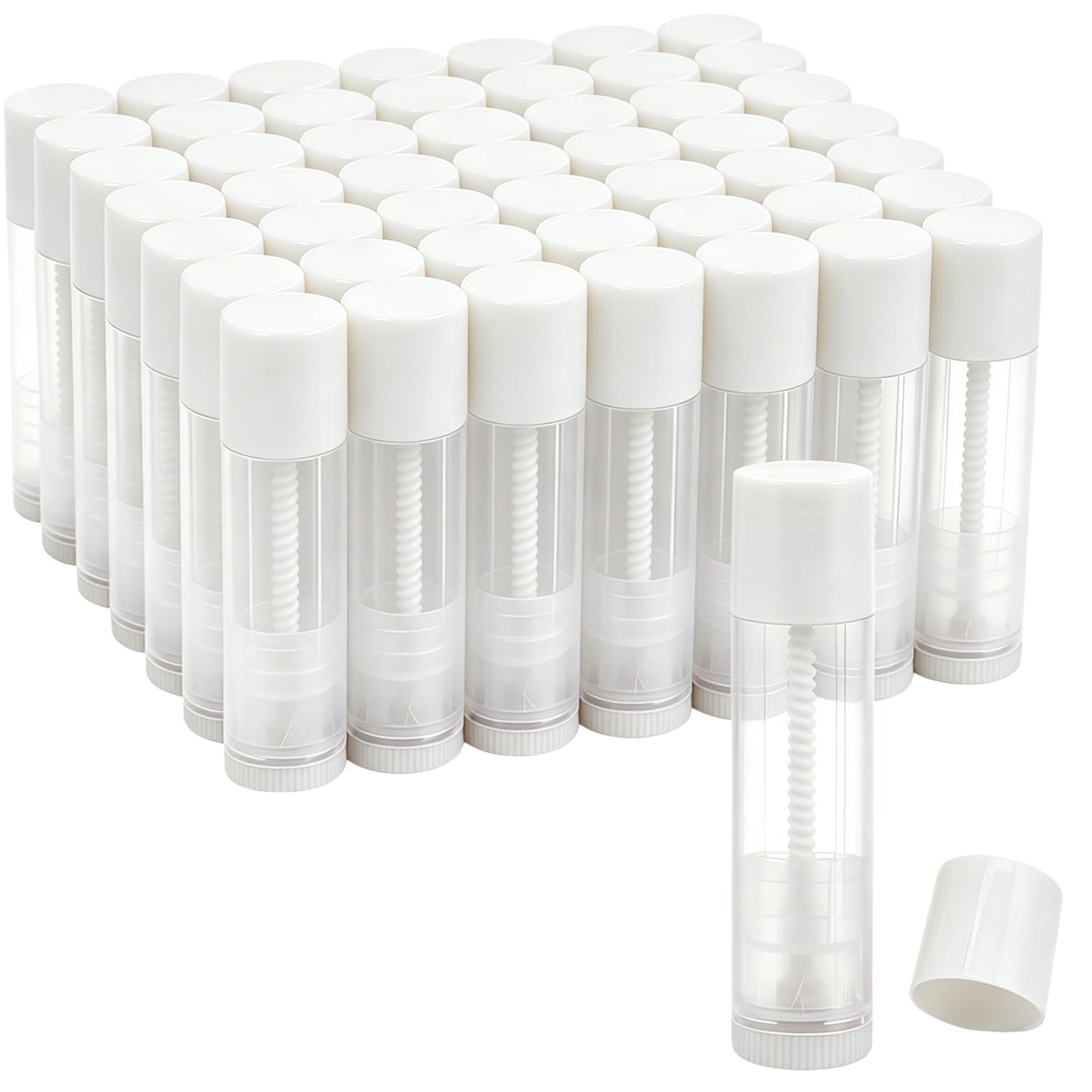 100-Pack Empty Refillable Lipstick Tubes, 0.15oz(5.5 ML) Capacity, Twist-Up Base for DIY Cosmetics, Lip Balm tubes, Solid Perfume, Salve Projects (White Cap-100P)