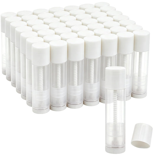 100-Pack Empty Refillable Lipstick Tubes, 0.15oz(5.5 ML) Capacity, Twist-Up Base for DIY Cosmetics, Lip Balm tubes, Solid Perfume, Salve Projects (White Cap-100P)
