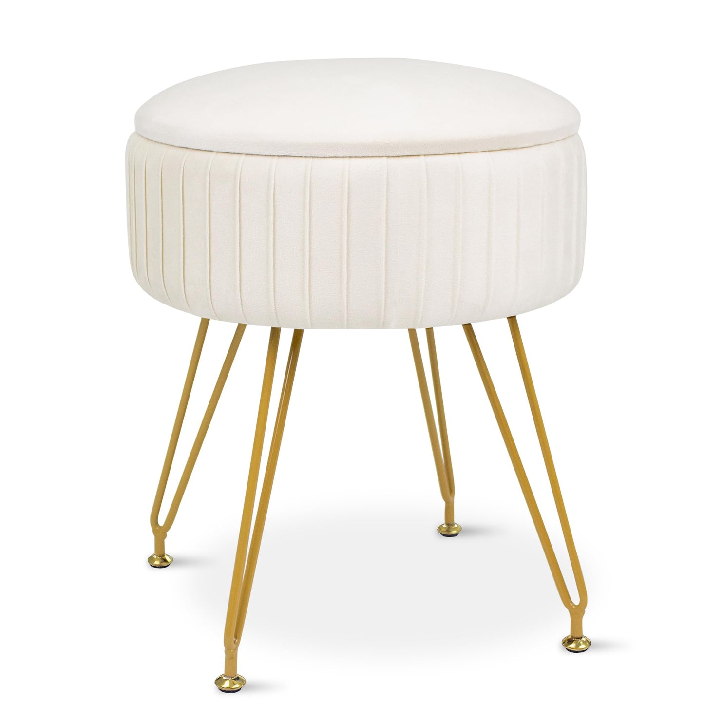 xupersodys Round Vanity Stool with Storage Ottoman,Vanity Chair for Makeup Room with Removable Cover, Small Footrest Ottoman for Home, Living Room, Bedroom (Beige)