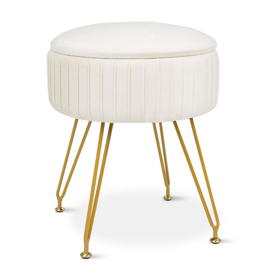 xupersodys Round Vanity Stool with Storage Ottoman,Vanity Chair for Makeup Room with Removable Cover, Small Footrest Ottoman for Home, Living Room, Bedroom (Beige)