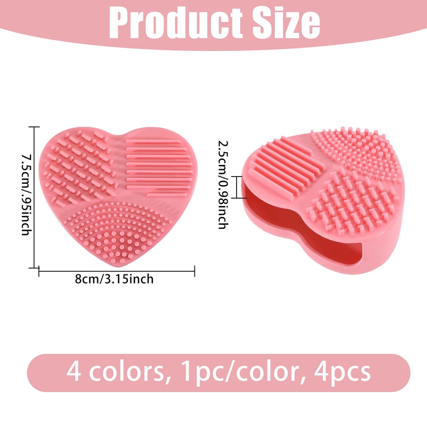 FREEBLOSS 4PCS Quilter Mat Cleaning Pad Heart Shaped Makeup Brush Cleaning Pad for Brushes, Silicone Cleaner Pads Rose Pink, Blue, Pink, Purple 3.2" x 3" x 1"