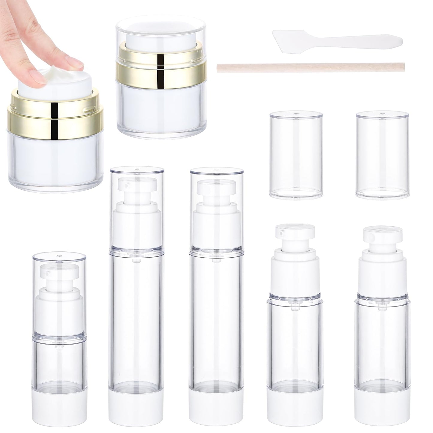 Segbeauty 7pcs Vacuum Lotion Dispenser Sprayer Set, Airless Pump Bottles Travel Size, Empty Golden Airless Pump Jar for Creams, Refillable Vacuum Fine Mist Spray Bottle Atomizer 0.5oz 1oz 1.7oz