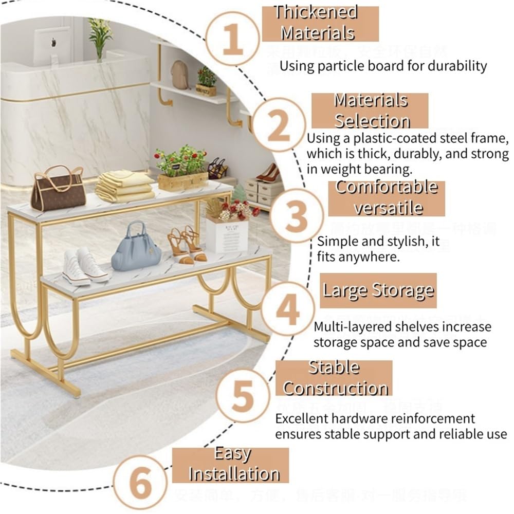 2-Tier Stepped Display Stand for Clothing Stores, Heavy-Du Shoe & Handbag Retail Shelf, Modern Standing Display Tables for Enhanced Visibili & nizat