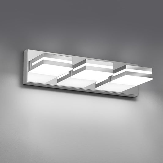 JZEKVN Modern LED Small Bathroom Lights Fixtures 3-Light,Stainless Steel Chrome Acrylic Wall Lighting,Vanity Lights for Bathroom Over Mirror 6000K 16in