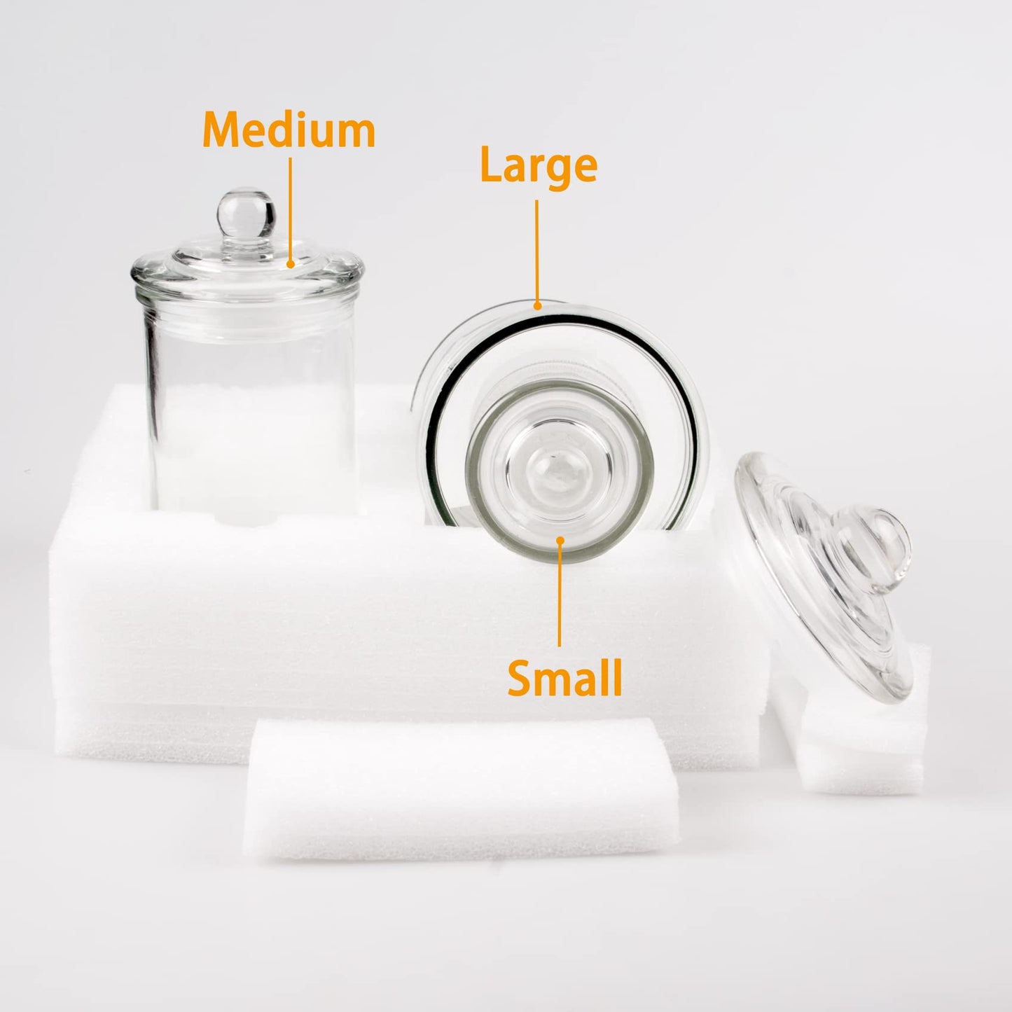 Easeen Mini Glass Apothecary Jars, Bathroom Storage Organizer Canisters for Cotton Swabs, Cotton Balls, Makeup Sponges, Bath Salts, Hair Ties, Makeup - Set of 3