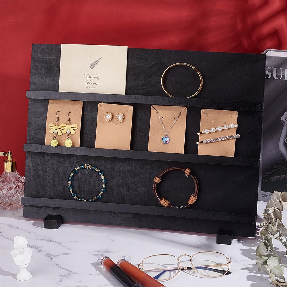 PH PandaHall 3-Tier Wooden Display Stand Earring Holder Sticker Display Retail Jewelry Display Riser Removable Showcase with Slots Earring Display Card Holder for Selling Showing Exhibition Storage