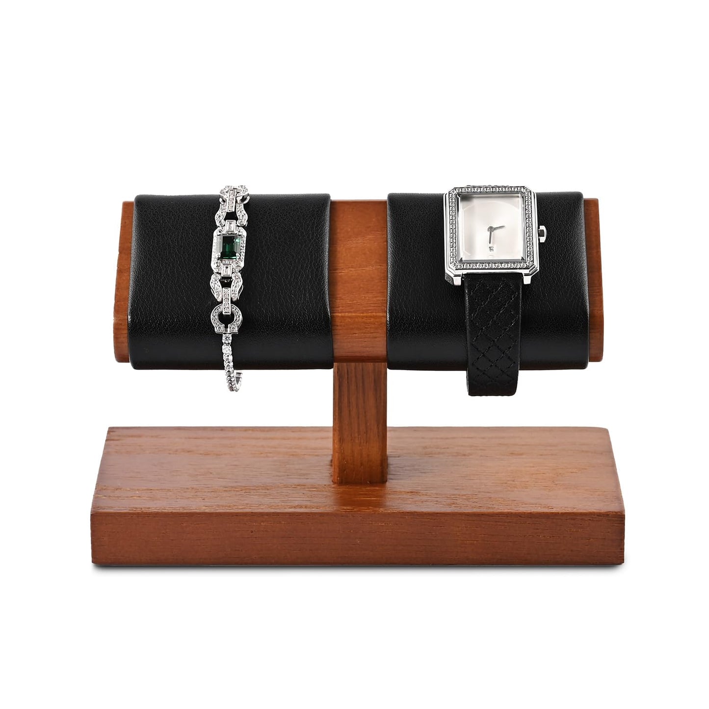 Oirlv Solid Wood Double Watch Display Stand Watch Bracelet Organizer（Black）