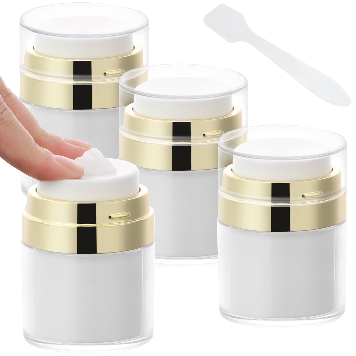 Segbeauty 1oz Travel Jars for Creams, 4pcs 30ml Airless Pump Jars Refillable Travel Bottles Empty Makeup Containers Lotion Dispenser, Gold Jar for Creams for Toiletries Moisturizer Container