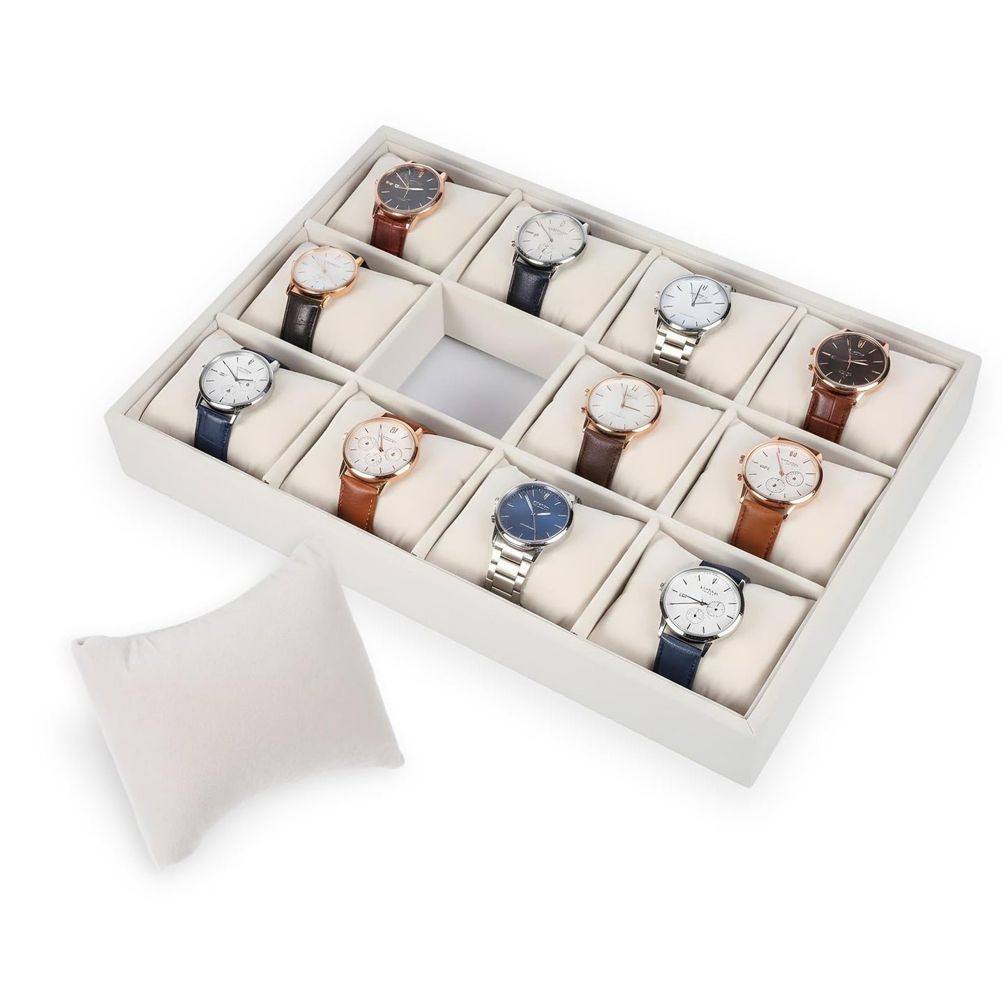 Kifmurase Jewelry Watch Organizer Tray, 12 Grid Velvet Watch Jewelry Organizer Stackable Watch Bracelet Bangle Display Holder with Adjustable Pillows for Men Women Showcase Drawer