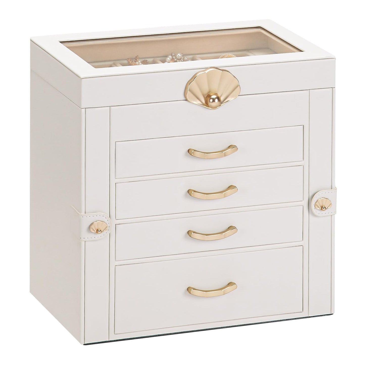 Enthralite Jewelry Box with 4 Drawers : Jewelry Display Organizer for Earrings Necklaces - Gift for Girls Women | White