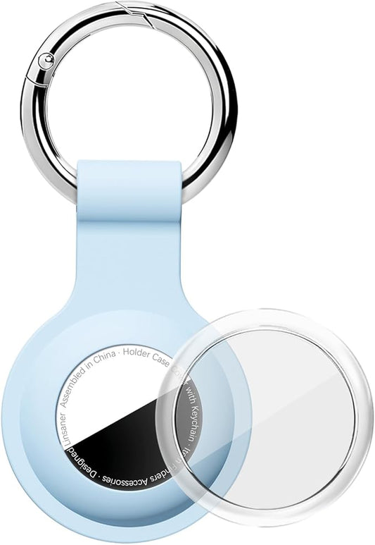 Upgrade Compatible with AirTag Holder Keychain Waterproof Silicone for Air Tag Case with Transparent Shell Key Ring Tags Chain for Apple GPS Item Finders Accessories, Grey Blue