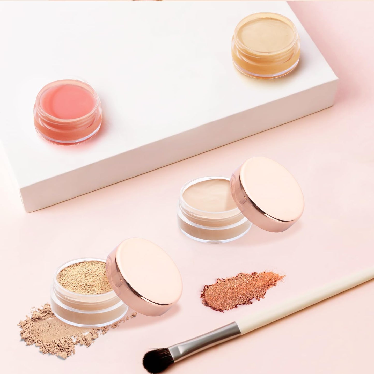 30 Pcs 5g/5ml Plastic Container Jars Empty Clear Cosmetic Sample Pots with Rose Gold Lid for Cream Lotion Lip Balm Eye Shadow Nails Powder Jewelry