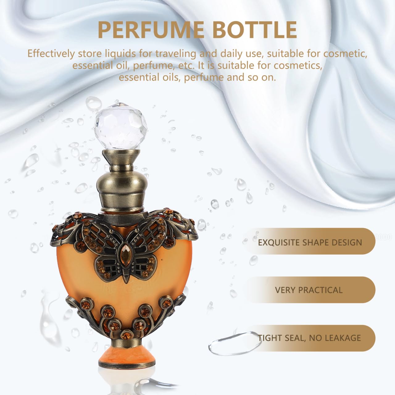 Healifty Heart Shaped Perfume Bottle Vintage Refillable Empty Perfume Bottle for Travel Cosmetic Sample Essential Oil Fragrance Storage Romantic Wedding Gift 3.54 X 2.16 X 0.86 in