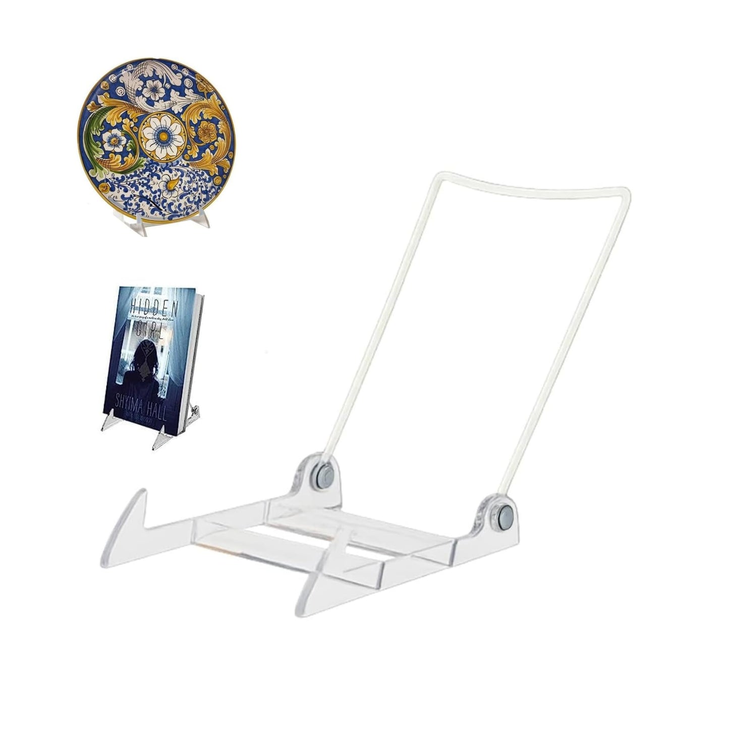 KINGDOM SOLUTIONS MADE IN USA 12-Pack Adjustable Acrylic Easels - Plate Stand - Sturdy Book Stand for Art, Pictures, Plates, Frames - Unique on the Market
