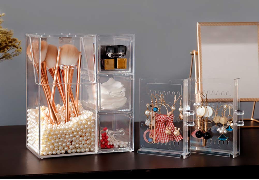 NARAMAX 1PC Clear Acrylic Makeup Brushes Holder with Lid Cosmetic Brushes Organizer Waterproof Cosmetic Storage Display Box Case for Dressing Tables and Vanity