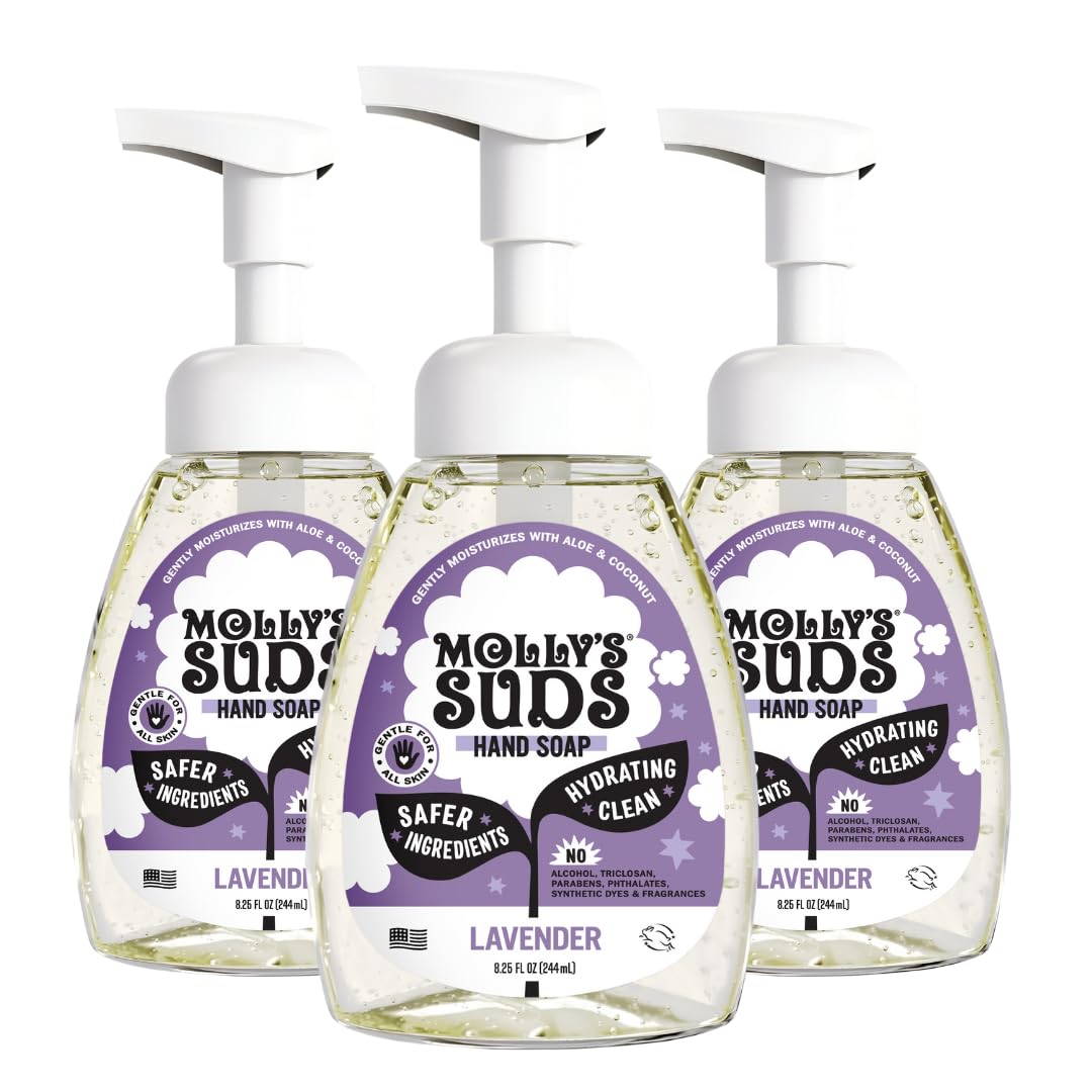 Molly's Suds Foaming Hand Soap - Made with Aloe and Coconut Oil | Moisturizing Hand Wash | Clean Ingredients, Infused with Essential Oils | Lavender - 8.25 Oz (Pack of 3)