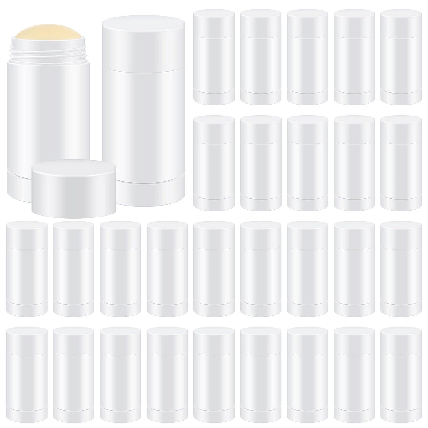 Teenyyou 30 Pcs Empty Deodorant Containers Twist up Filling Stick Plastic Deodorant Container Refillable Bottles Bottomfill Round Lip Balm Tubes for Homemade DIY Lipstick Crayon(15 ml,White)