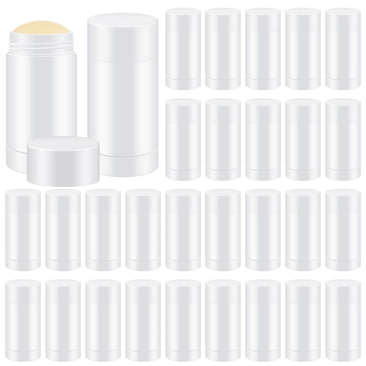 Teenyyou 30 Pcs Empty Deodorant Containers Twist up Filling Stick Plastic Deodorant Container Refillable Bottles Bottomfill Round Lip Balm Tubes for Homemade DIY Lipstick Crayon(15 ml,White)