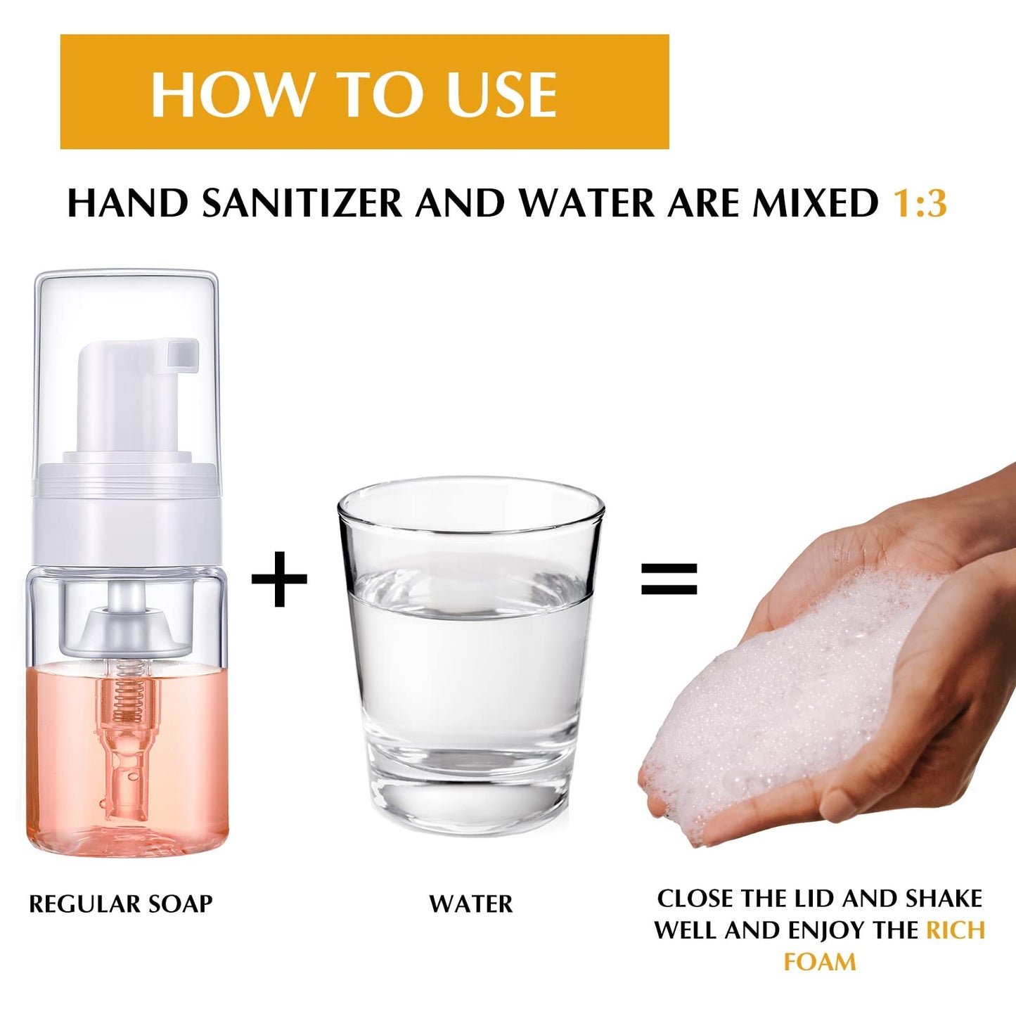 50 Pack Foam Pump 1oz/30ml Refillable Dispenser Travel Size Plastic Mini Bottle for Lash Shampoo, Cleaning, Cosmetics - Portable Clear Foaming Packaging