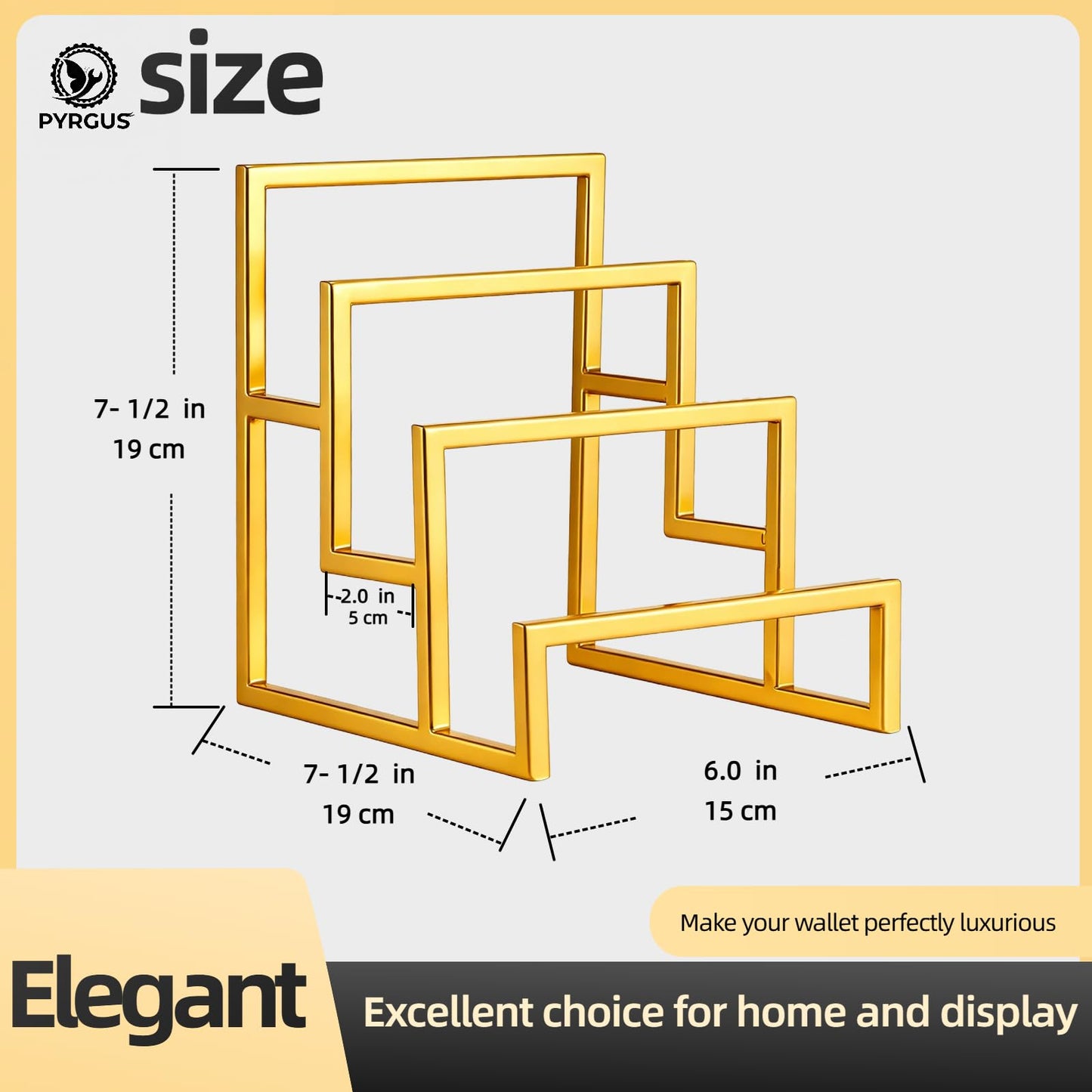 3-Tier Purse Display Stand, Gold Metal Wallet Display Rack, 2 Pack, 3 Layer