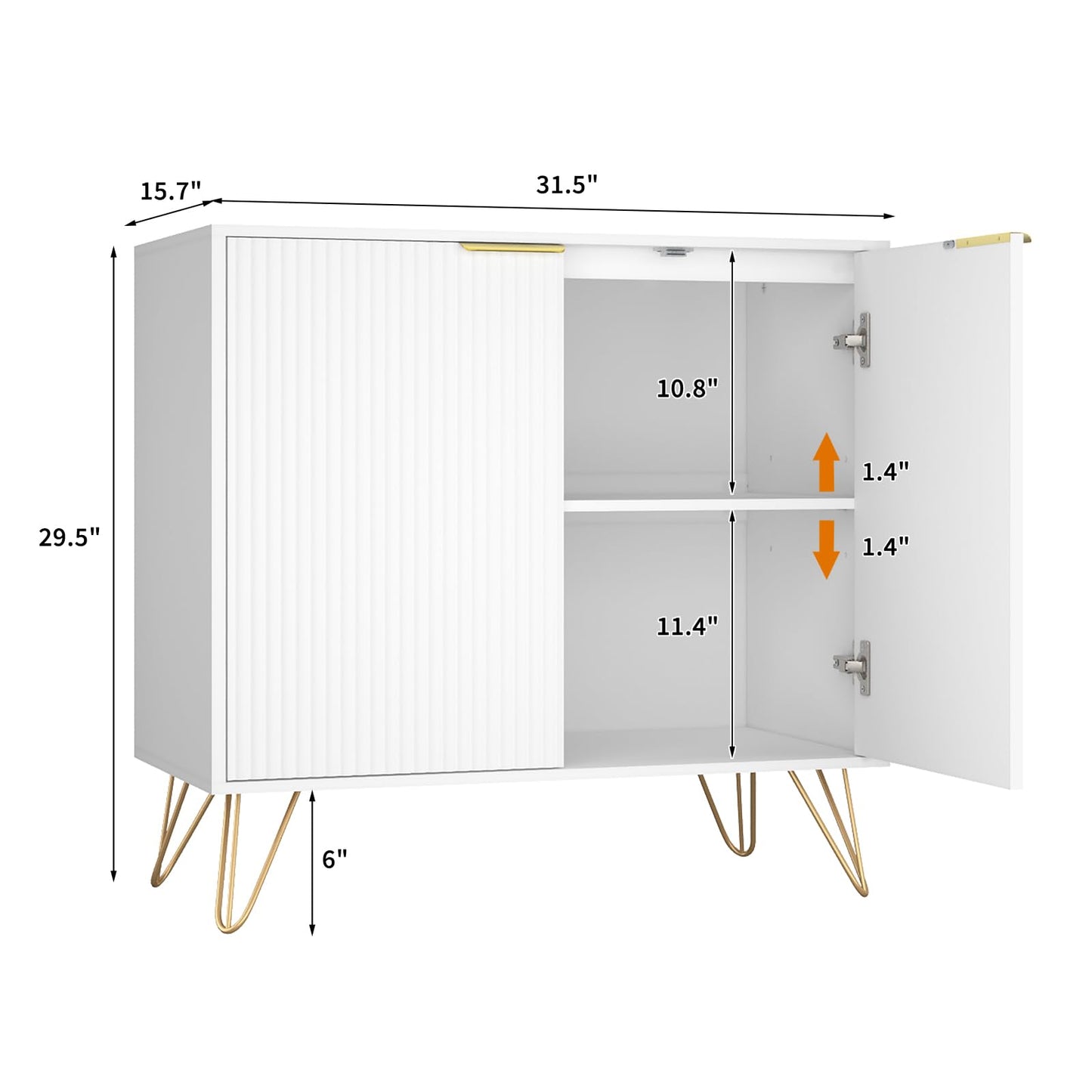 NOVAMAISON White Buffet Cabinet with Storage - Fluted White and Gold Cabinets with 2 Doors and Adjustable Shelf, Modern Accent Cabinet Console Coffee Bar Table for Kitchen, Entryway, Office