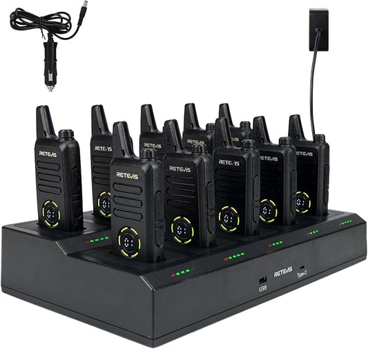 Retevis RT22S Walkie Talkies for Adults,Portable FRS Two-Way Radios(10 Pack) with 10 Way Multi Gang Charger, Handheld 2 Way Radio Rechargeable,Charging Progress Visible for Business Warehouse School