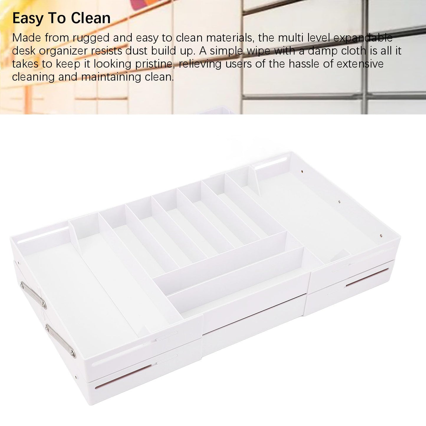 Extra Large and High Drawer Organizer, 2 Tier Smart Expandable Desk Organizer, Multi Level Junk Drawer Organizer for Makeup, Jewelry, Desk, Office Drawers (White)