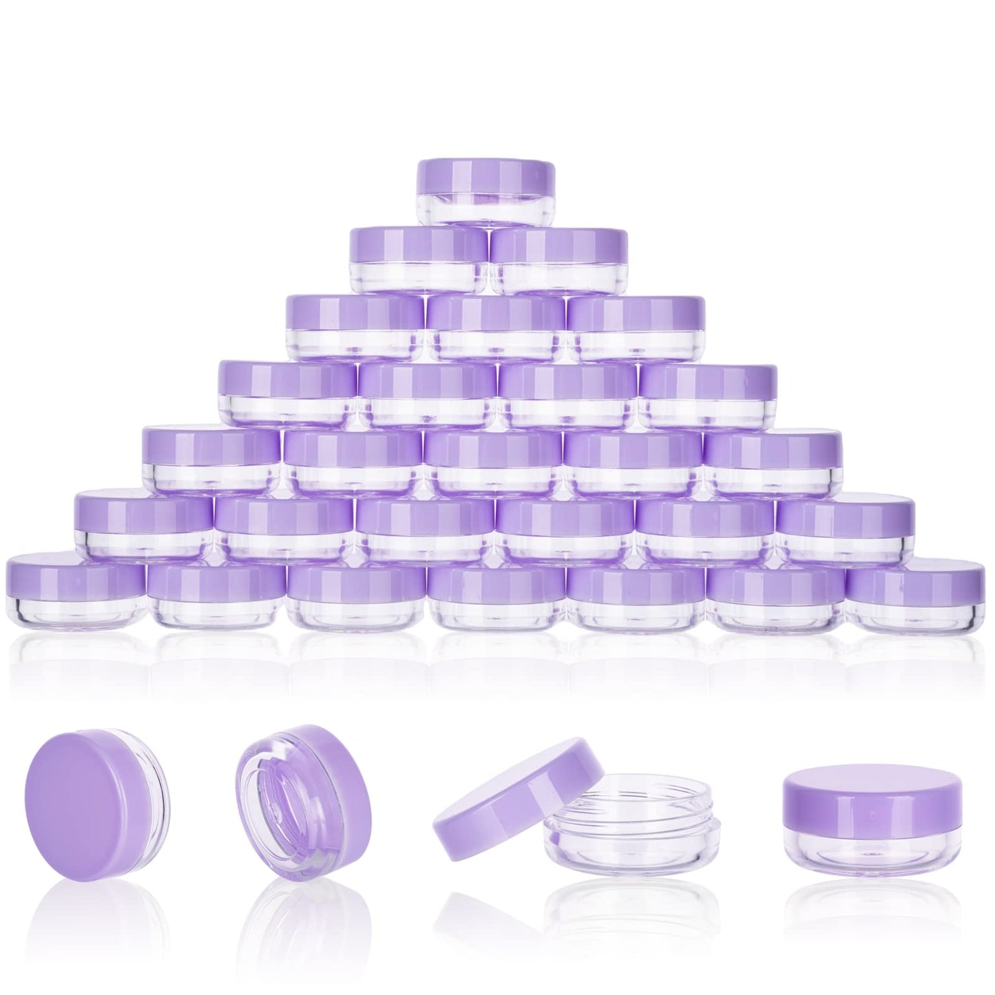 3 Gram Sample Containers with Lids, 100 Count Tiny Sample Jars, Empty Lip Balm Containers, Mini Cosmetic Container with Lids, Makeup Travel Container with Labels, Mini Disposable Spatulas