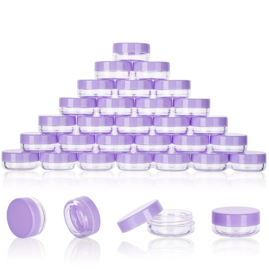 3 Gram Sample Containers with Lids, 100 Count Tiny Sample Jars, Empty Lip Balm Containers, Mini Cosmetic Container with Lids, Makeup Travel Container with Labels, Mini Disposable Spatulas