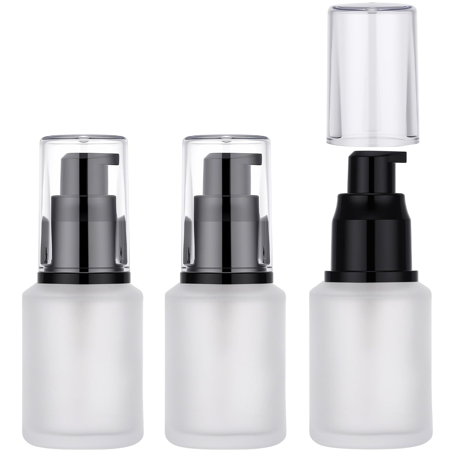 Segbeauty 1oz Frosted Glass Travel Bottles for Lotion, 3pcs Matte Translucent Empty Essential Oil Bottle, 30ml Travel Size Skincare Containers, Cream Pump Bottle, Toiletry Bottles for Liquids
