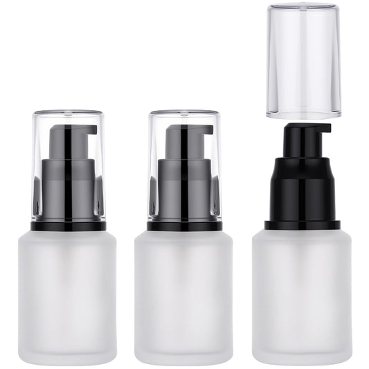 Segbeauty 1oz Frosted Glass Travel Bottles for Lotion, 3pcs Matte Translucent Empty Essential Oil Bottle, 30ml Travel Size Skincare Containers, Cream Pump Bottle, Toiletry Bottles for Liquids