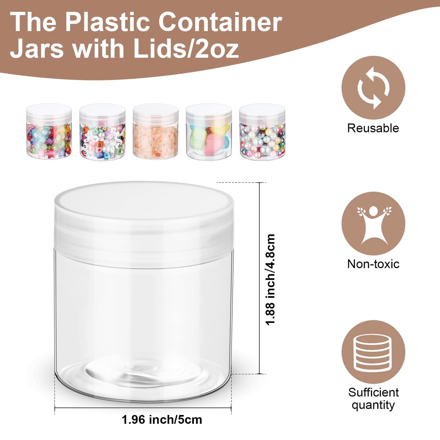 EBOOT 150 Pieces 2 Oz Plastic Container Jars with Lids Round Clear Cosmetic Empty Clear Plastic Jars for Lotion Cream Makeup Eye Shadow Rhinestone Samples Pot Travel Storage