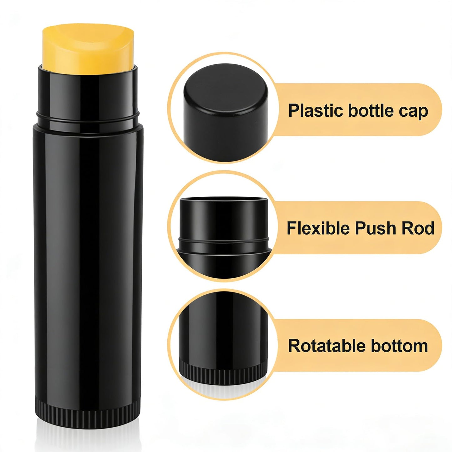 FINEMAISAI Value Pack of 100 Packs 5ml Empty Lip Balm Tubes, Leak-Proof Twist-Up Refillable Lipstick Containers for DIY Lip Balm, Lipstick, Lip Care Solid Perfume, Cosmetic Filling (Black)
