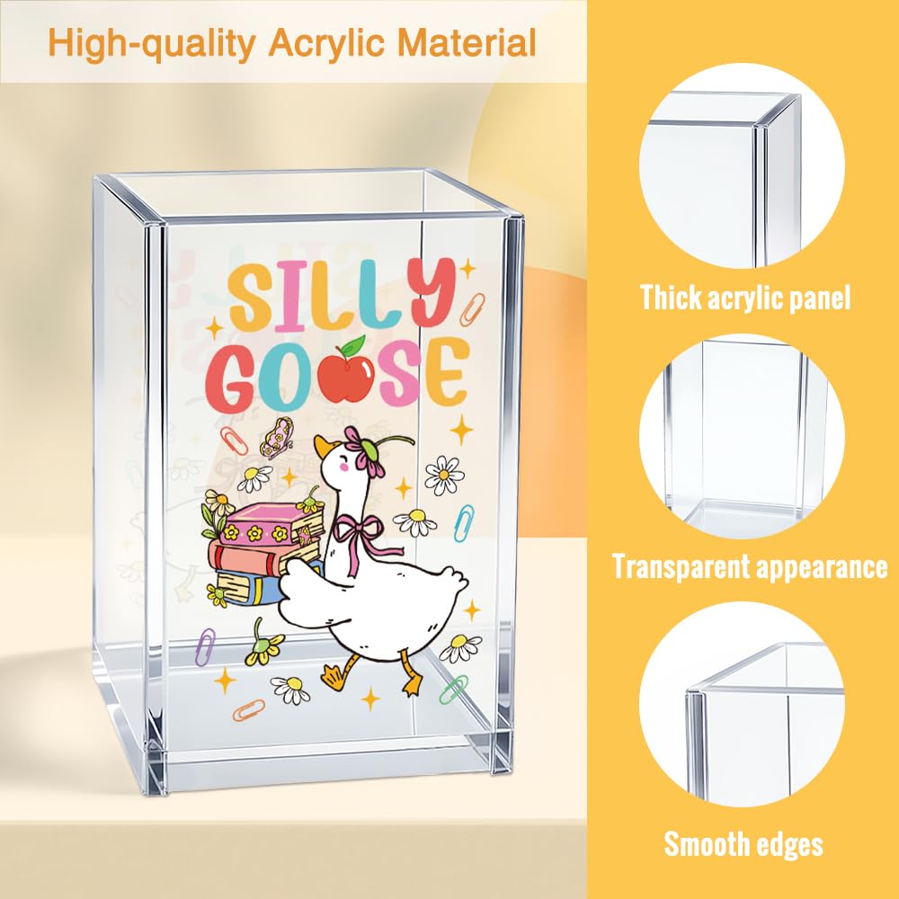 Mhfpl Silly Goose Acrylic Cosmetic Pencil Pen Holder Cup, Cute Goose Theme Gifts for Mom Grandma Aunt Daughter Sister Niece Friend BFF Makeup Artist Lover, Humor Office Gifts for Coworker Boss Leader