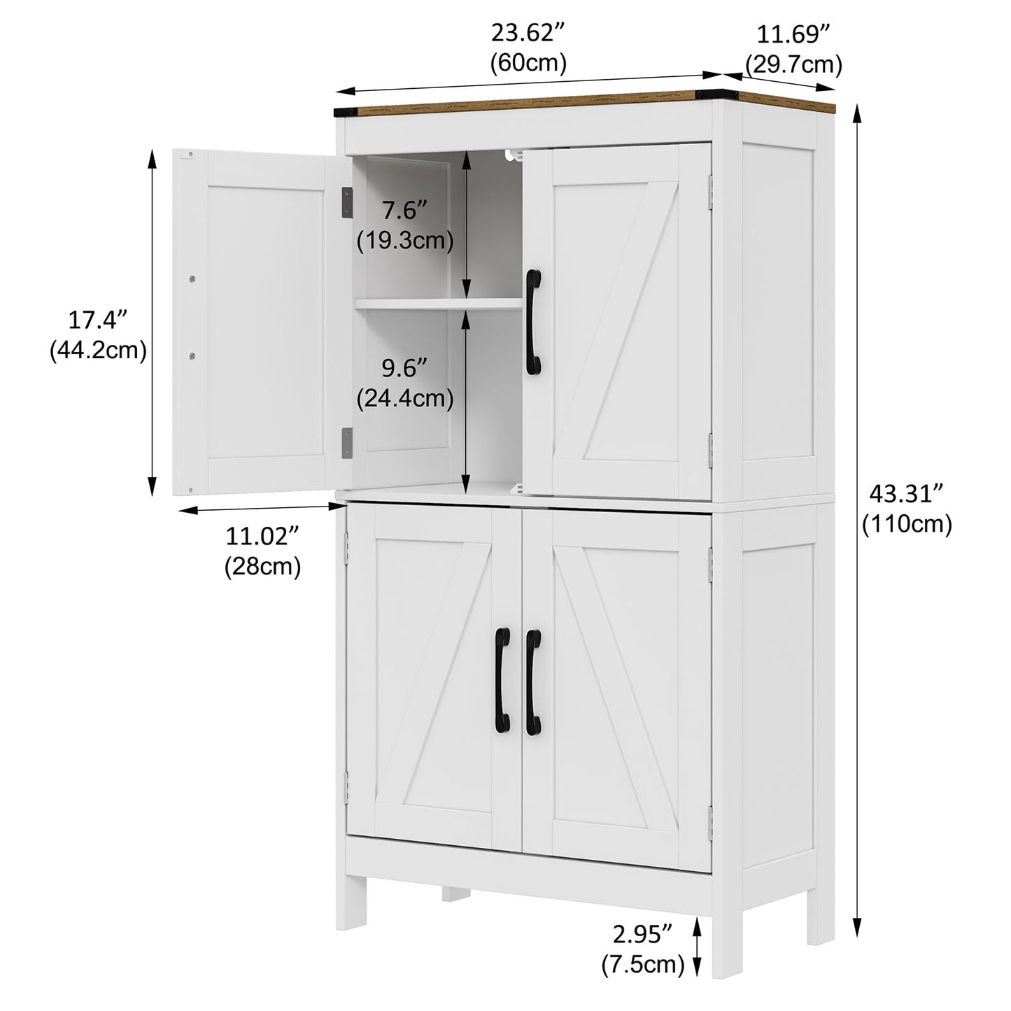 Mufico Bathroom Floor Storage Cabinet (23.63L x 11.8W x 43.3H inch)