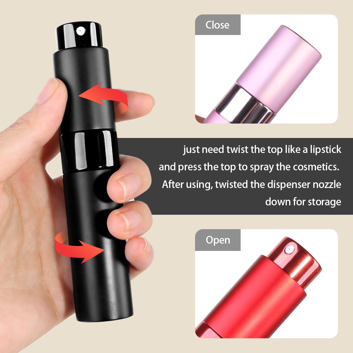 Tonxus Travel Perfume Bottle, 7pcs Small Cologne Spray Atomizer, Refillable 10 ML Travel Size Empty Sprayer for Perfume Sample Container, Portable Fragrance Decant Dispenser