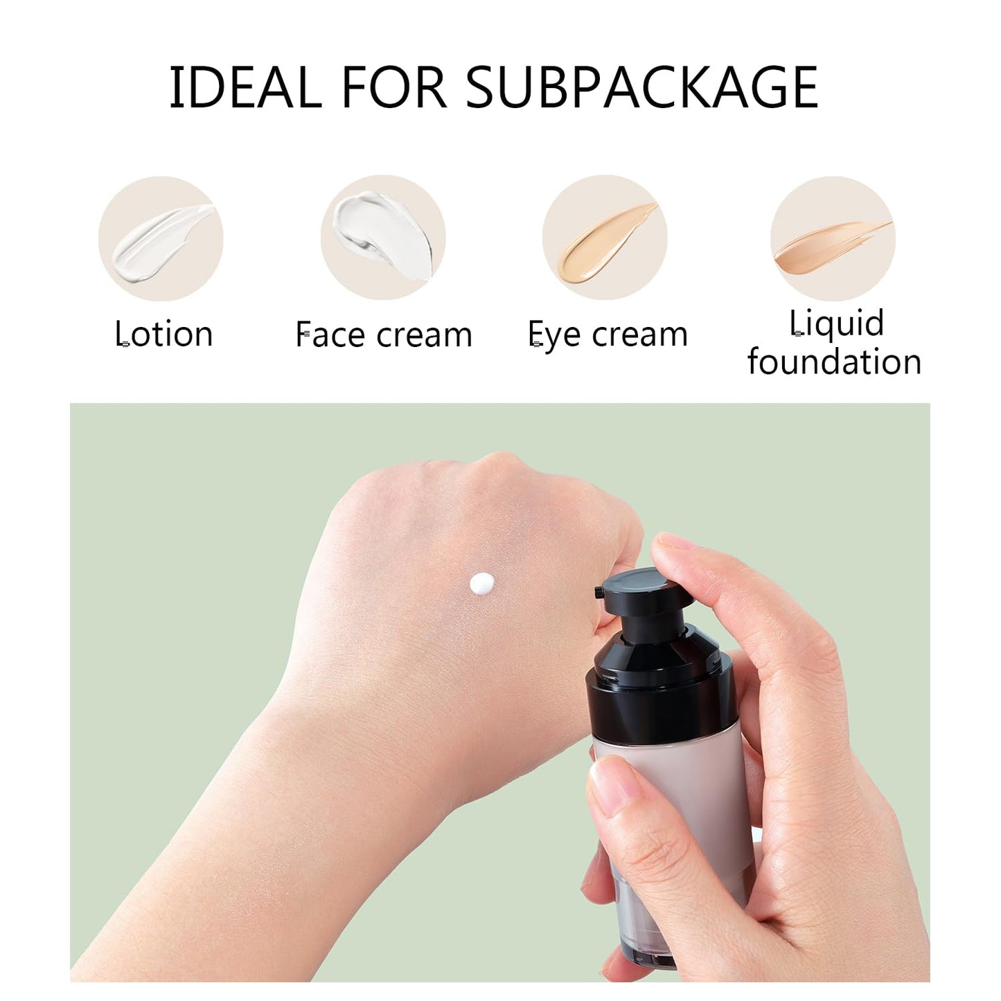 XQNCBY 5 Pack 1oz / 30ml Airless Pump Bottles for Travel: Wide Caliber Vacuum Lotion Dispenser with Clear Organizer Case, Leakproof Refillable Cosmetic Containers for Skincare, Serum, Foundation