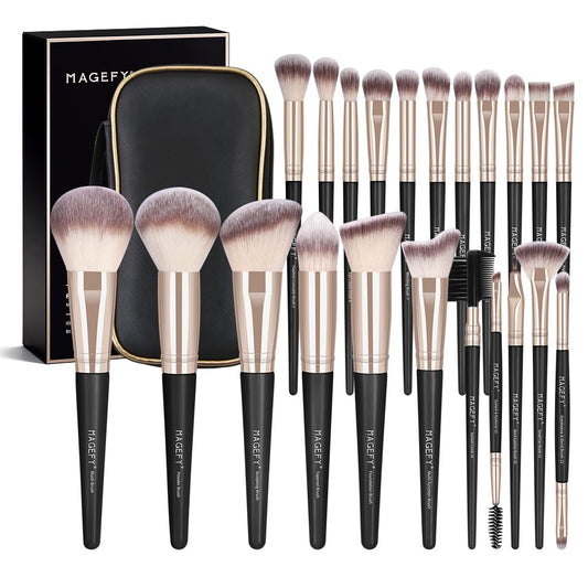 MAGEFY Makeup Brushes, 22 Pcs Professional Premium Synthetic Makeup Brush Set with Case, Foundation Eyeshadow Brush Travel Make up Brushes Set (Blackgold)