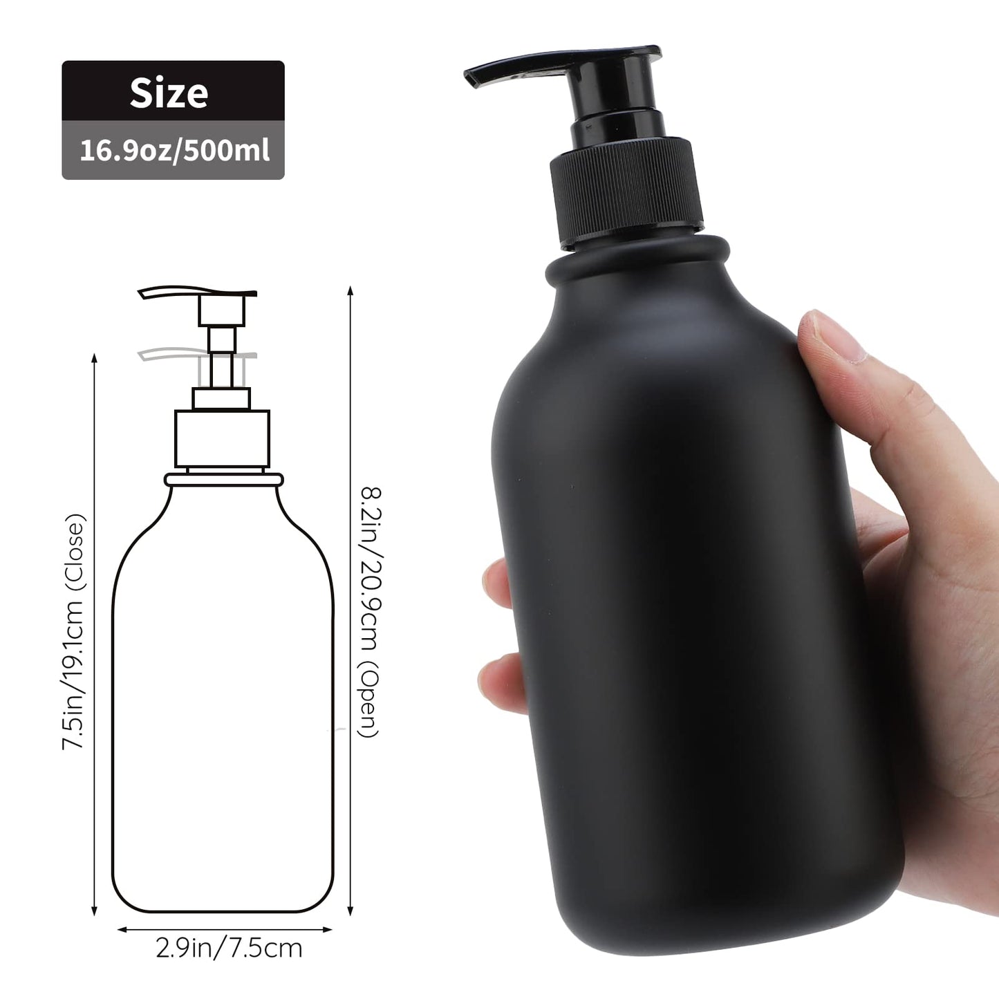 Segbeauty Matte Black Shampoo Dispenser, 2pcs 16.9oz Empty Refillable Pump Bottle with Labels, 500ml Plastic Press Lotion Dispenser Bathroom Shower Containers for Conditioner Body Soap Hand Soap