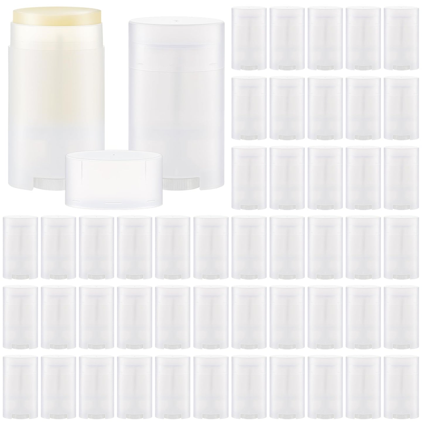 Teenyyou 50 Pack Transparent Empty Deodorant Containers, 50ml/1.7oz, Bottom Filling, Refillable Deodorant Tubes Lipstick Balm Tubes Twisted, Plastic Oval for Homemade DIY Aromatherapy, Balm, Lotion
