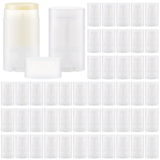 Teenyyou 50 Pack Transparent Empty Deodorant Containers, 50ml/1.7oz, Bottom Filling, Refillable Deodorant Tubes Lipstick Balm Tubes Twisted, Plastic Oval for Homemade DIY Aromatherapy, Balm, Lotion