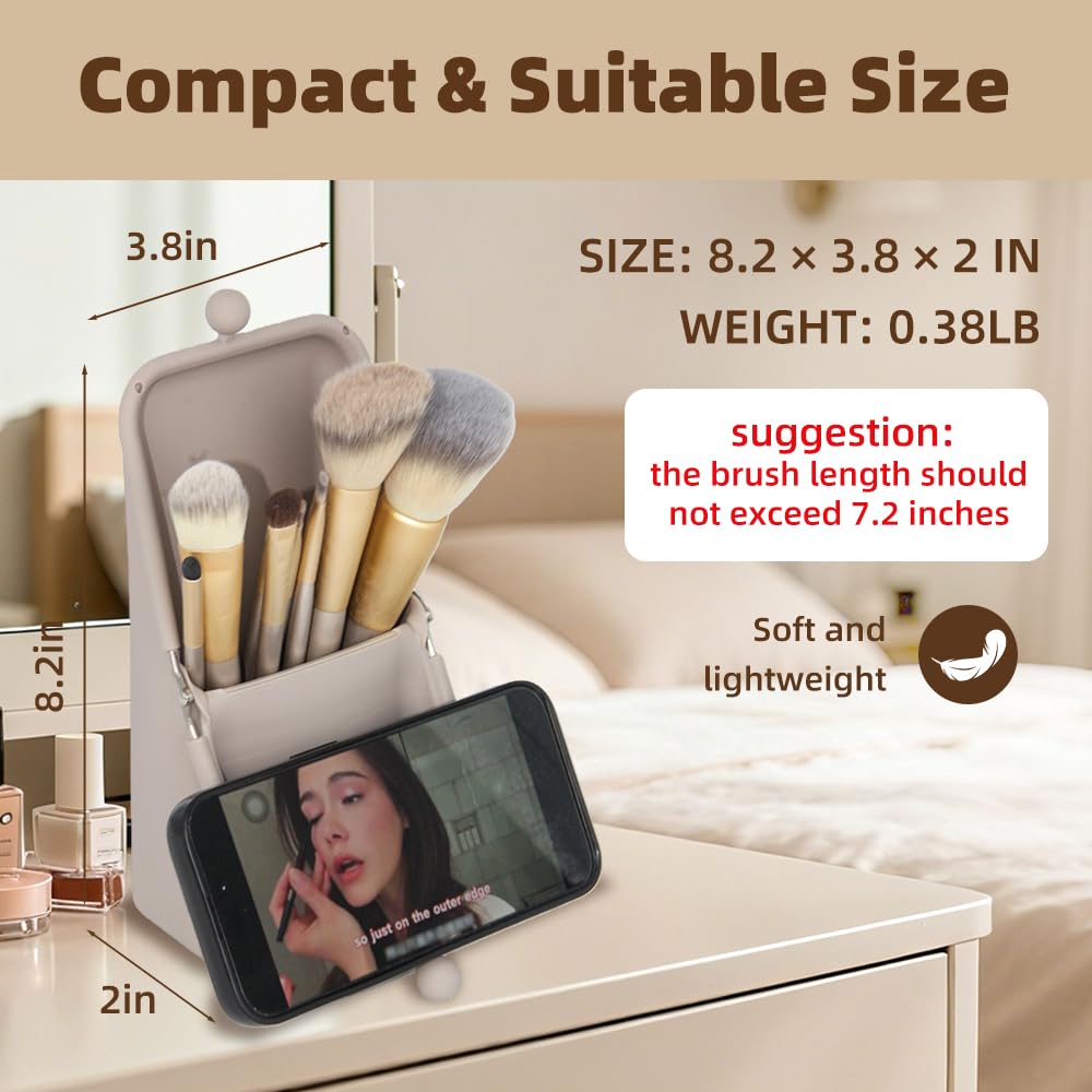 Geelraqaly silicone makeup brush holder,waterproof soft and sleek portable travel cosmetic bag,standing makeup bag,grey