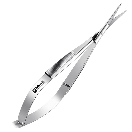 Macs Professional Eyebrow Micro Scissors 4.5” – Straight Castroviejo Stitch Cutting Scissors, Extra Sharp Spring-Action for Embroidery, ENT, Eye, Skin, Dental & Precision Grooming – 61050