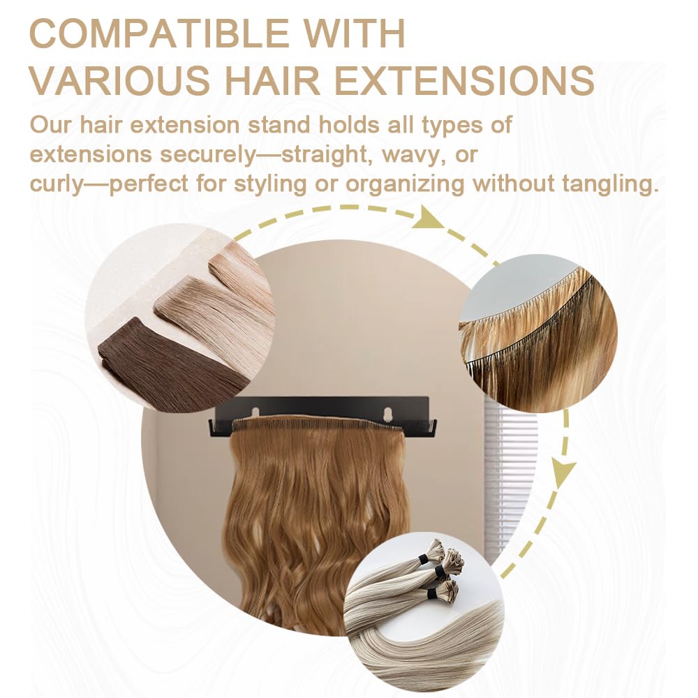 Hair Want Hair Extension Holder Stainless Steel Hair Extension Hanger Organizer Rack for Styling Hair Hanger Tool for Washing, Coloring and Blow-Drying of Weft, Clip-In, Tape-In Extensions