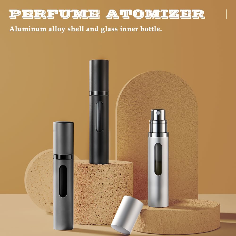 DIOHIO 8ml Perfume Atomizer Travel Refillable,Mini Cologne Dispenser, Bottom-Filling Fragrances Perfumes Bottle,Portable Sprayer Pocket Size for Women Men Cruise Car Trip Gift 2pcs (Black-Black)