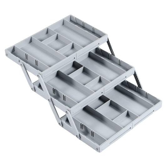 2/3 Tier Drawer Organizer Collapsible Drawer Organizer Tray, Expandable Junk Drawer Organizer, Multi Level Dresser Drawer Organizers Adjustable Storage Trays for Makeup, Jewelry (Single Row 3 Tiers)
