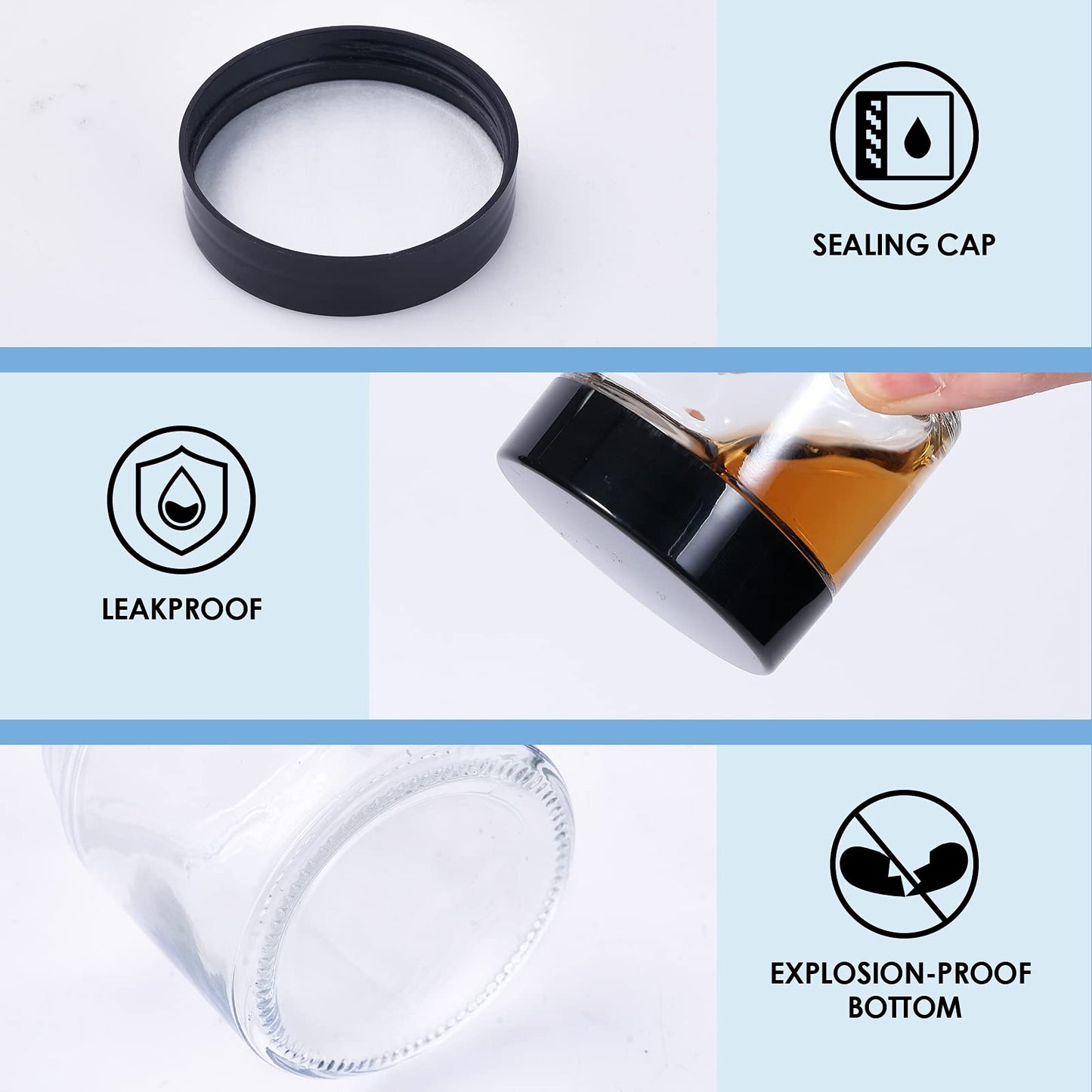 4 oz Glass Jars with Lids, Hoa Kinh 40 Pack Clear Small Glass Jars with Black Lids Empty Cosmetic Containers Airtight Round Glass Jar for Lotions, Powders and Ointments