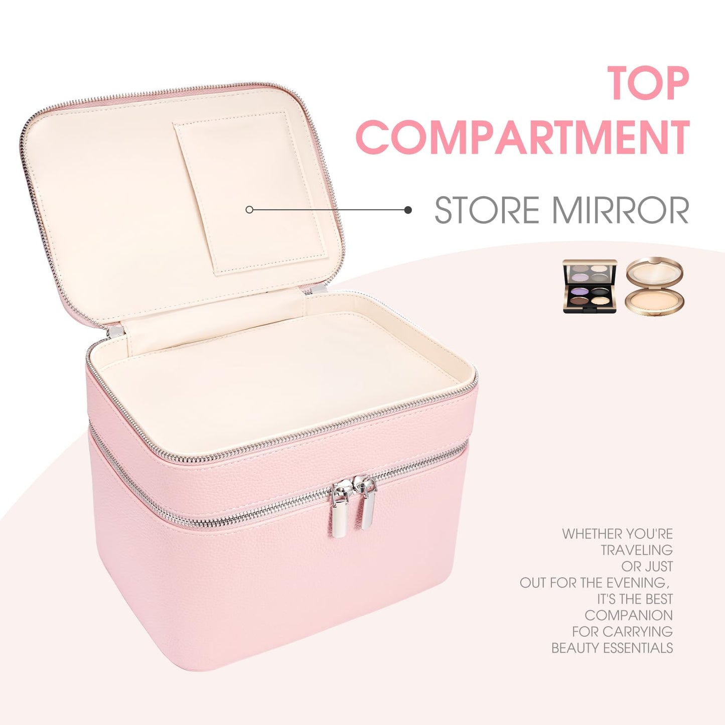 idoltimes Makeup Case, Large Capacity Waterproof Double Layer Cosmetic Bag with Removable Divider, Double Compartment Brush Organizer, Multi-functional Travel Organizer