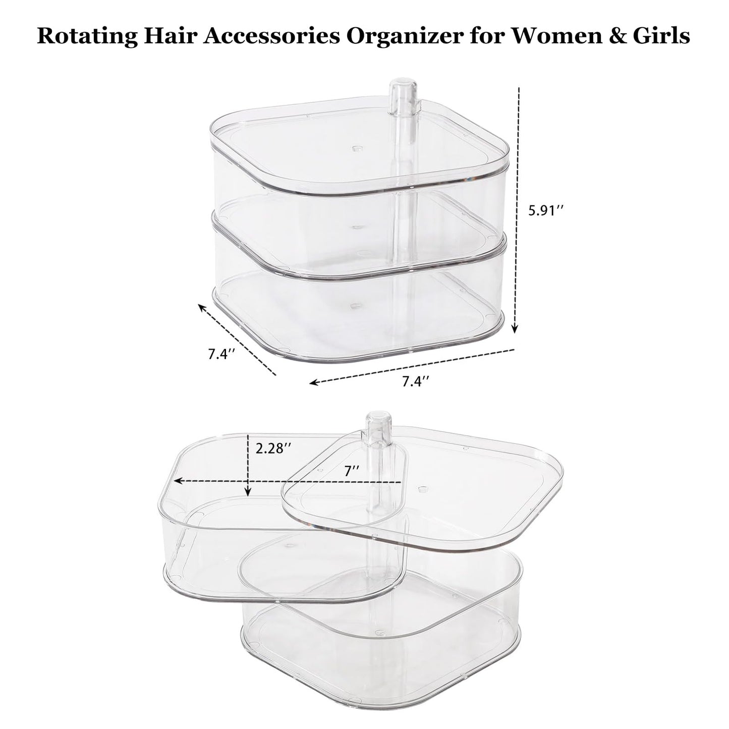 FABROK 2-Layer Girls Hair Accessories Organizer, Large Rotating Vanity Storage Container for Headbands, Scrunchies, Clips, Plastic Women Hair Ties Holder, Makeup Brush Box