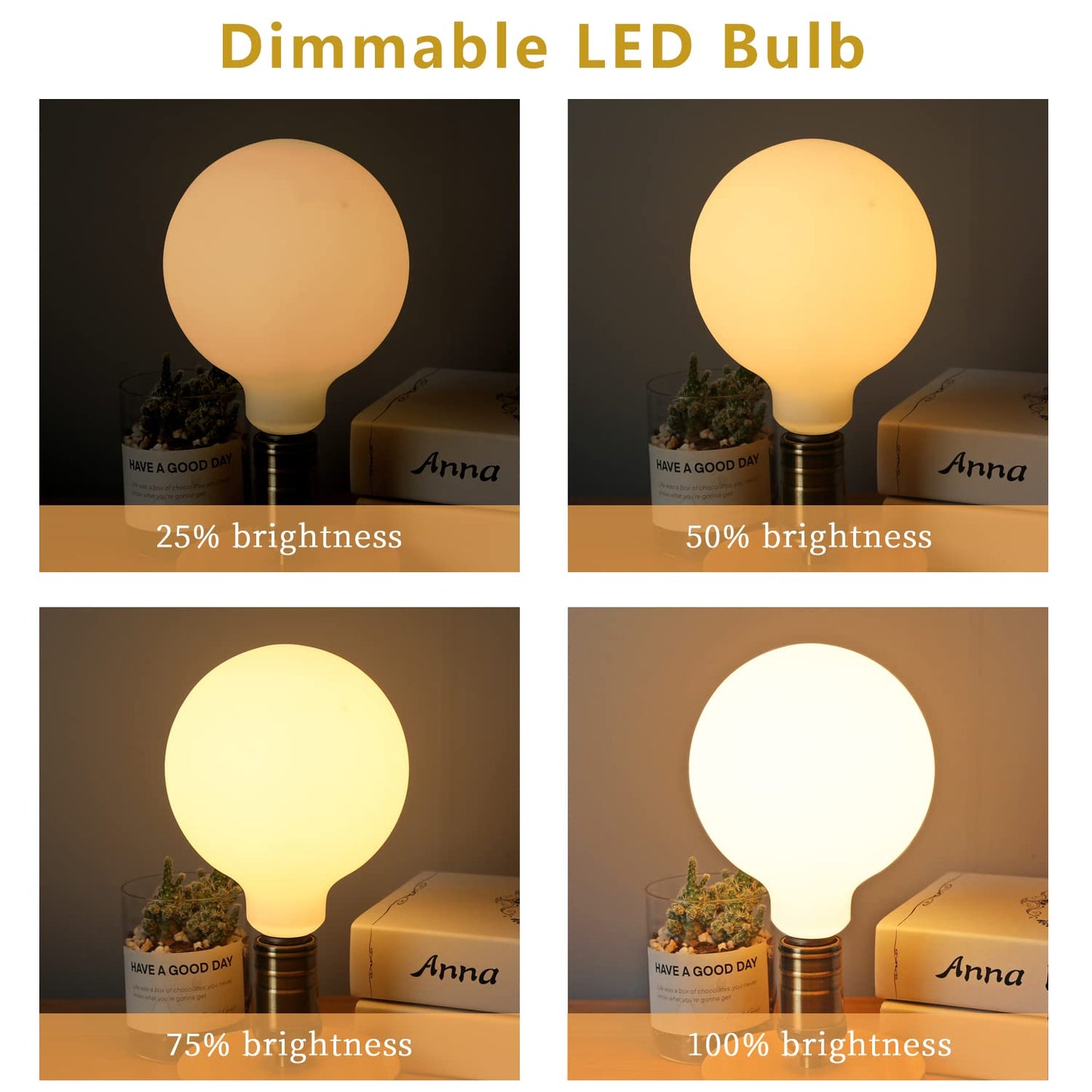 MEILUX 2 Pack G40 Globe LED Light Bulbs, 5.5W Dimmable 50 Watt Equivalent LED Edison Bulbs, Warm White 2700K, 600LM, E26 Base, Milky LED Filament Bulbs for Bathroom Bedroom Living Room